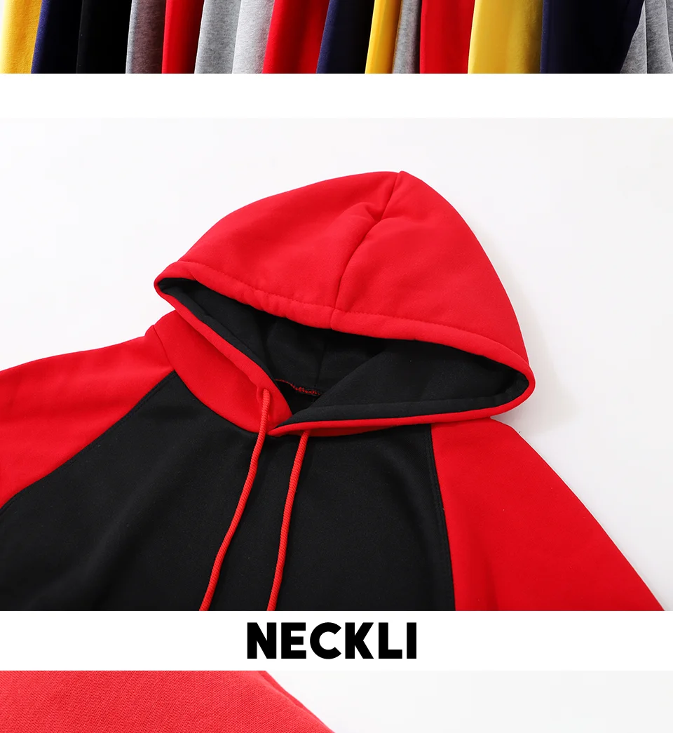 Color Collision Hoodie Men Women Autumn Winter Loose Oversized Clothing Warm Fleece Raglan Splicing Hooded Couple Sweatshirts