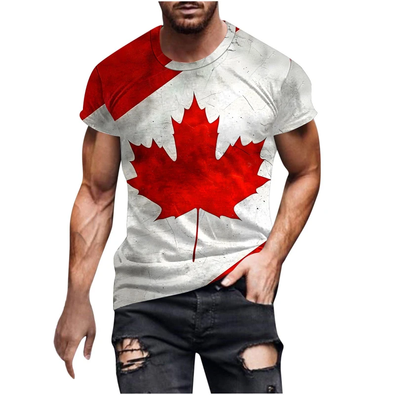 Vintage Canada National Flag 3D Print Men's Sports T-Shirts New Summer Short Sleeve Streetwear Male T Shirt Casual Y2k Tops
