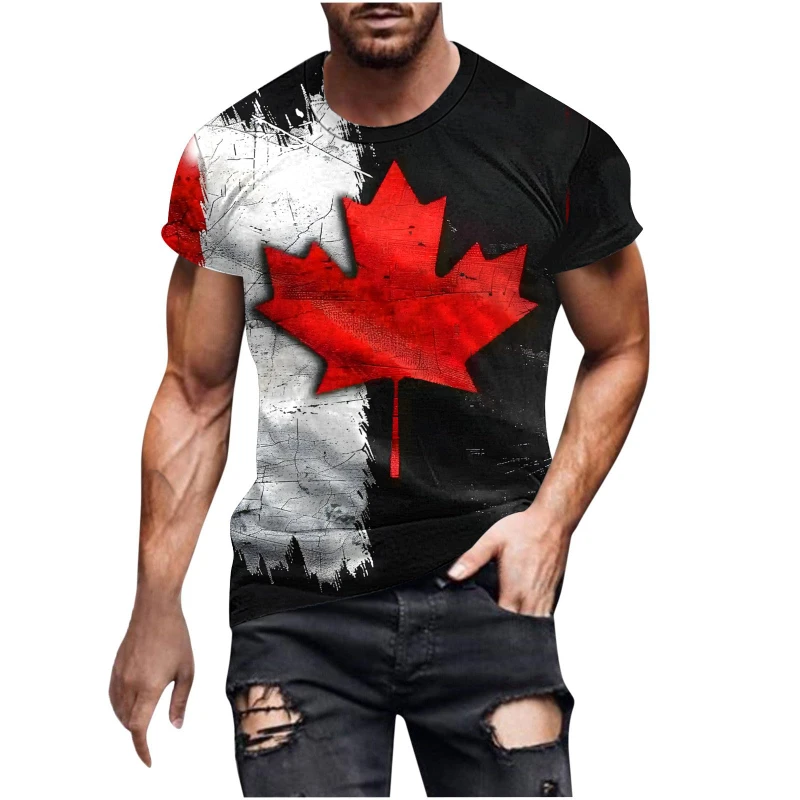 Vintage Canada National Flag 3D Print Men's Sports T-Shirts New Summer Short Sleeve Streetwear Male T Shirt Casual Y2k Tops