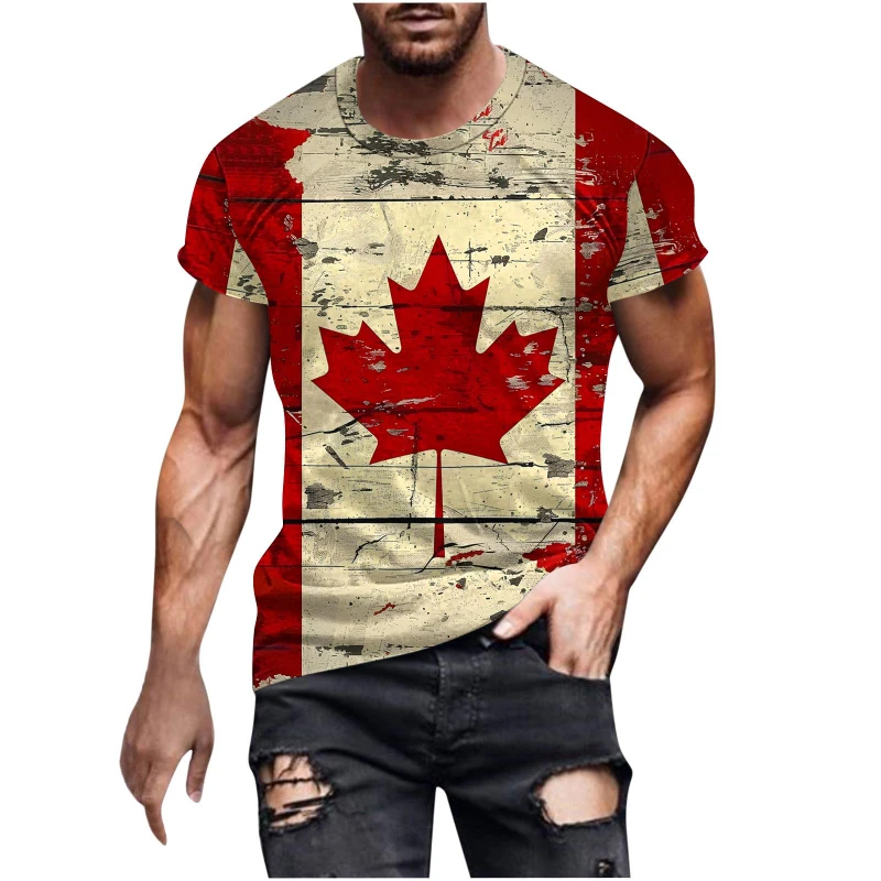 Vintage Canada National Flag 3D Print Men's Sports T-Shirts New Summer Short Sleeve Streetwear Male T Shirt Casual Y2k Tops