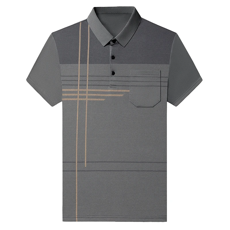 Summer New Men's Color Blocking Polo Shirt Pocket Button Up T-shirt Casual Slim Fit Comfortable Short Sleeved Breathable Top