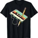 80s Cassette Tape Pencil 1980s Retro Vintage Throwback Music T-Shirt Men Clothing Vintage T Shirt Camisetas