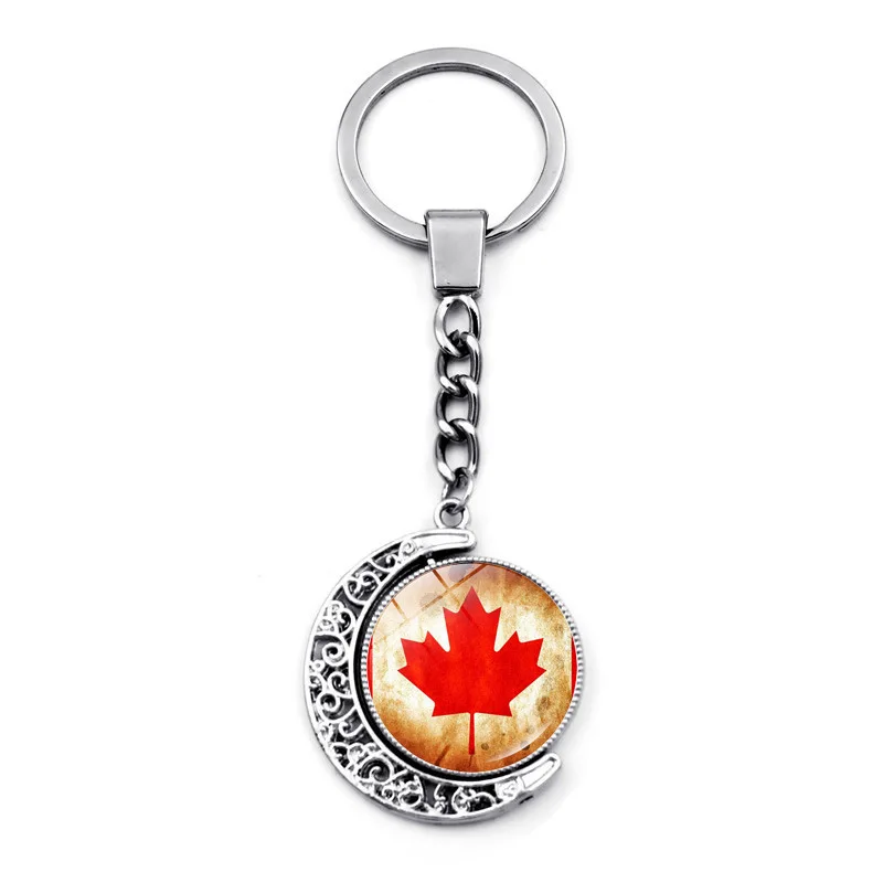 Canada Flag Key Chain Double Sided Rotating Hollow Moon Maple Leaf Banner Pendant Lovers Car Bag Keychain