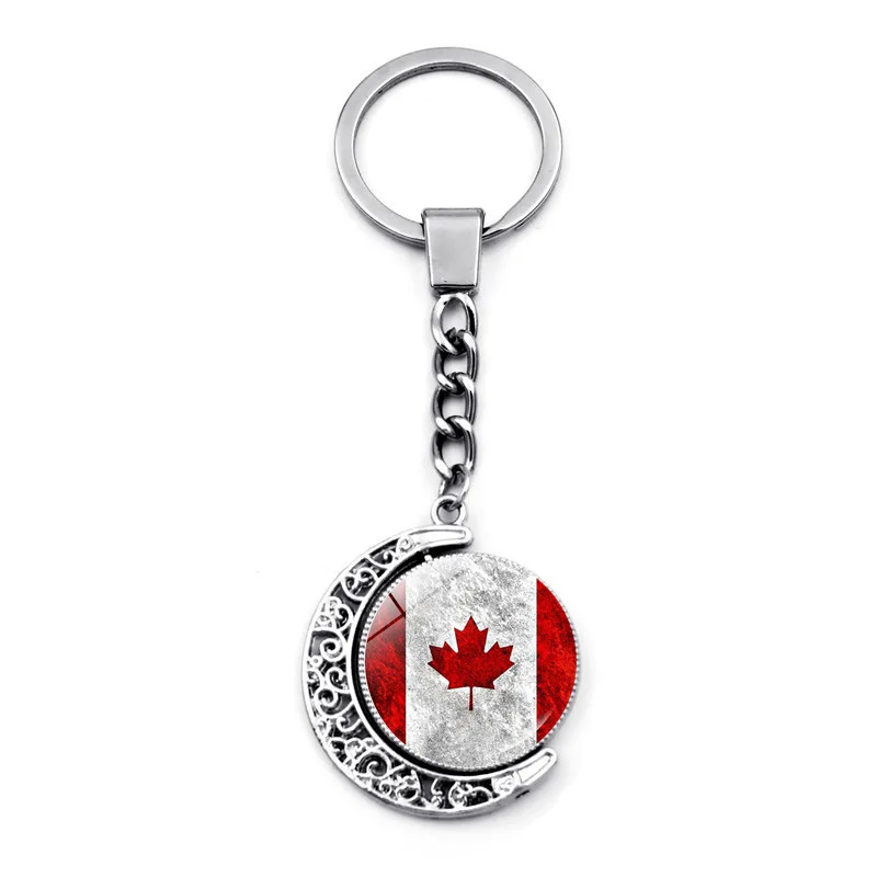Canada Flag Key Chain Double Sided Rotating Hollow Moon Maple Leaf Banner Pendant Lovers Car Bag Keychain