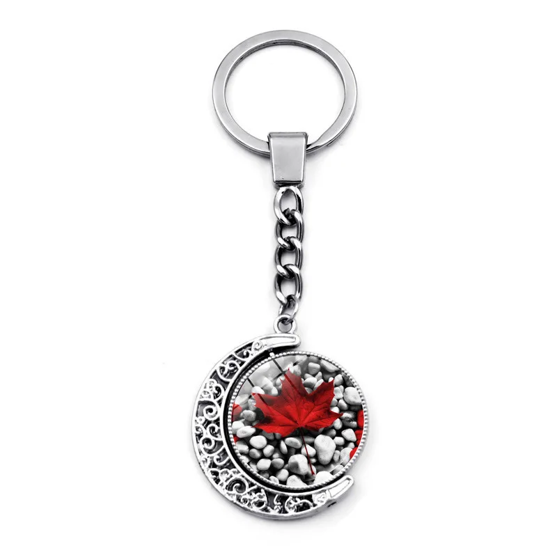 Canada Flag Key Chain Double Sided Rotating Hollow Moon Maple Leaf Banner Pendant Lovers Car Bag Keychain