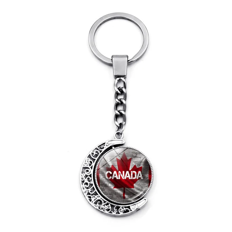 Canada Flag Key Chain Double Sided Rotating Hollow Moon Maple Leaf Banner Pendant Lovers Car Bag Keychain