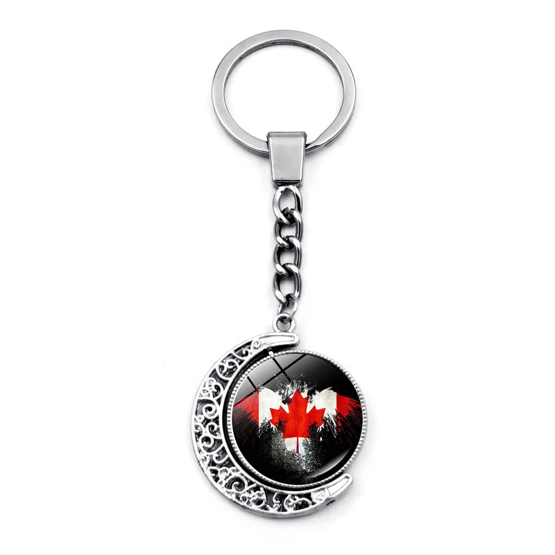 Canada Flag Key Chain Double Sided Rotating Hollow Moon Maple Leaf Banner Pendant Lovers Car Bag Keychain