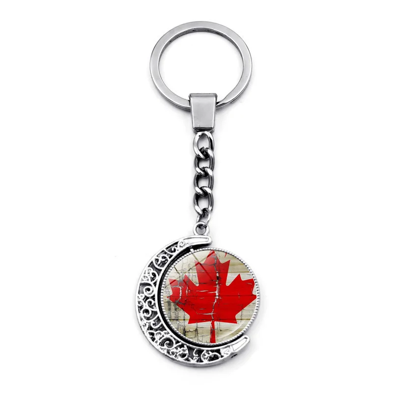 Canada Flag Key Chain Double Sided Rotating Hollow Moon Maple Leaf Banner Pendant Lovers Car Bag Keychain