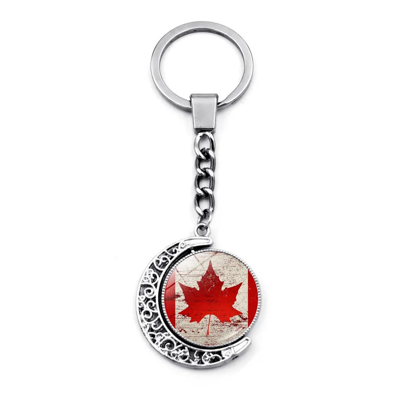 Canada Flag Key Chain Double Sided Rotating Hollow Moon Maple Leaf Banner Pendant Lovers Car Bag Keychain