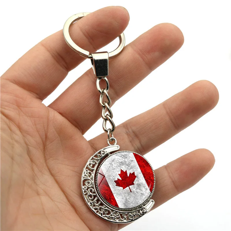 Canada Flag Key Chain Double Sided Rotating Hollow Moon Maple Leaf Banner Pendant Lovers Car Bag Keychain