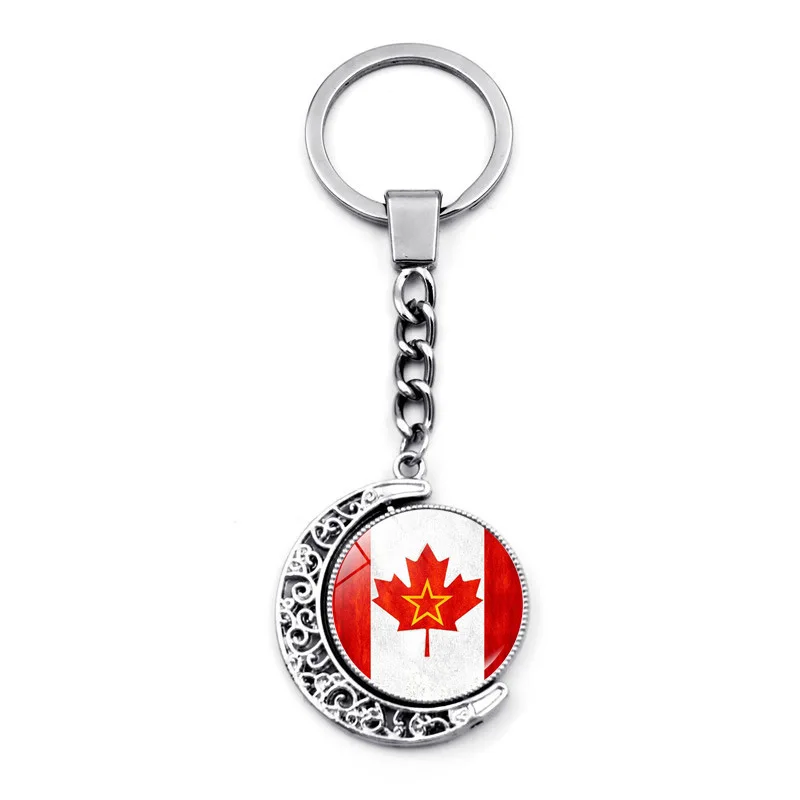 Canada Flag Key Chain Double Sided Rotating Hollow Moon Maple Leaf Banner Pendant Lovers Car Bag Keychain