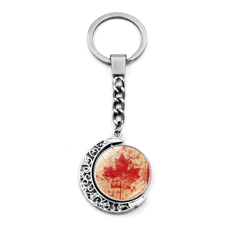 Canada Flag Key Chain Double Sided Rotating Hollow Moon Maple Leaf Banner Pendant Lovers Car Bag Keychain
