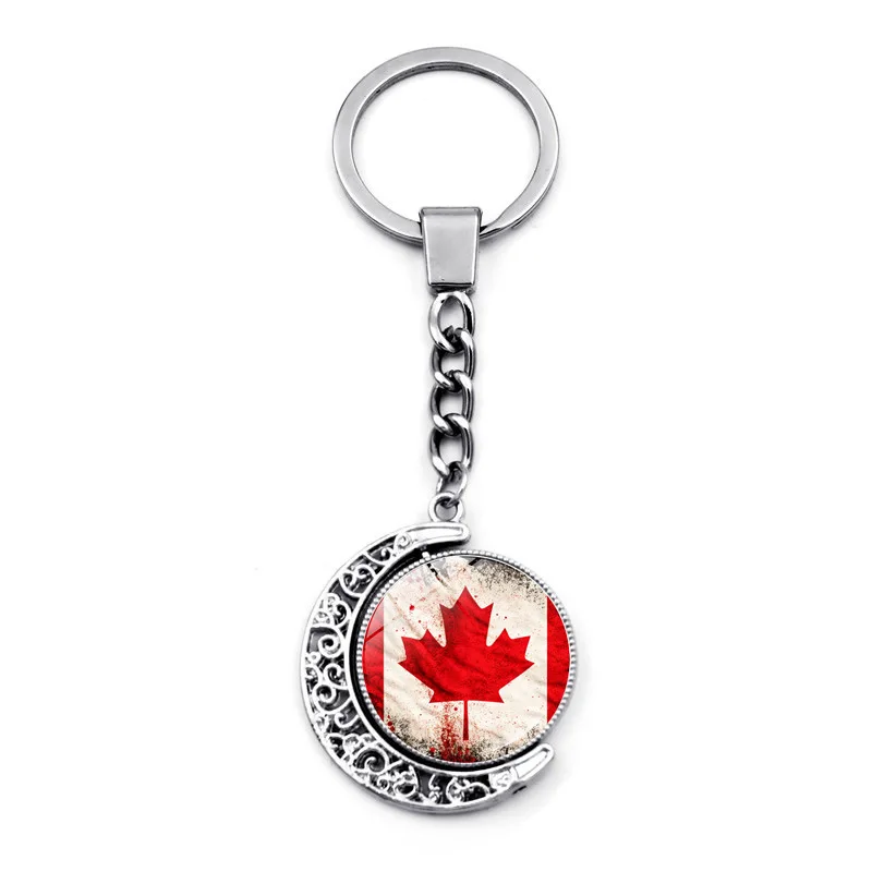 Canada Flag Key Chain Double Sided Rotating Hollow Moon Maple Leaf Banner Pendant Lovers Car Bag Keychain