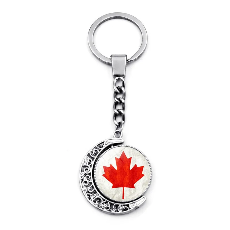 Canada Flag Key Chain Double Sided Rotating Hollow Moon Maple Leaf Banner Pendant Lovers Car Bag Keychain