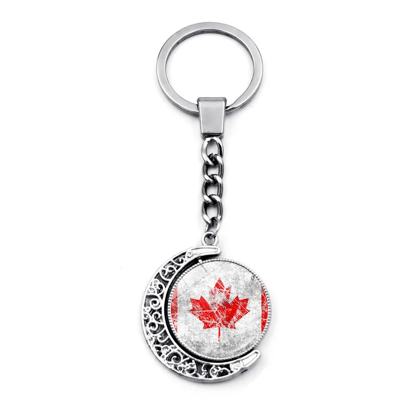 Canada Flag Key Chain Double Sided Rotating Hollow Moon Maple Leaf Banner Pendant Lovers Car Bag Keychain