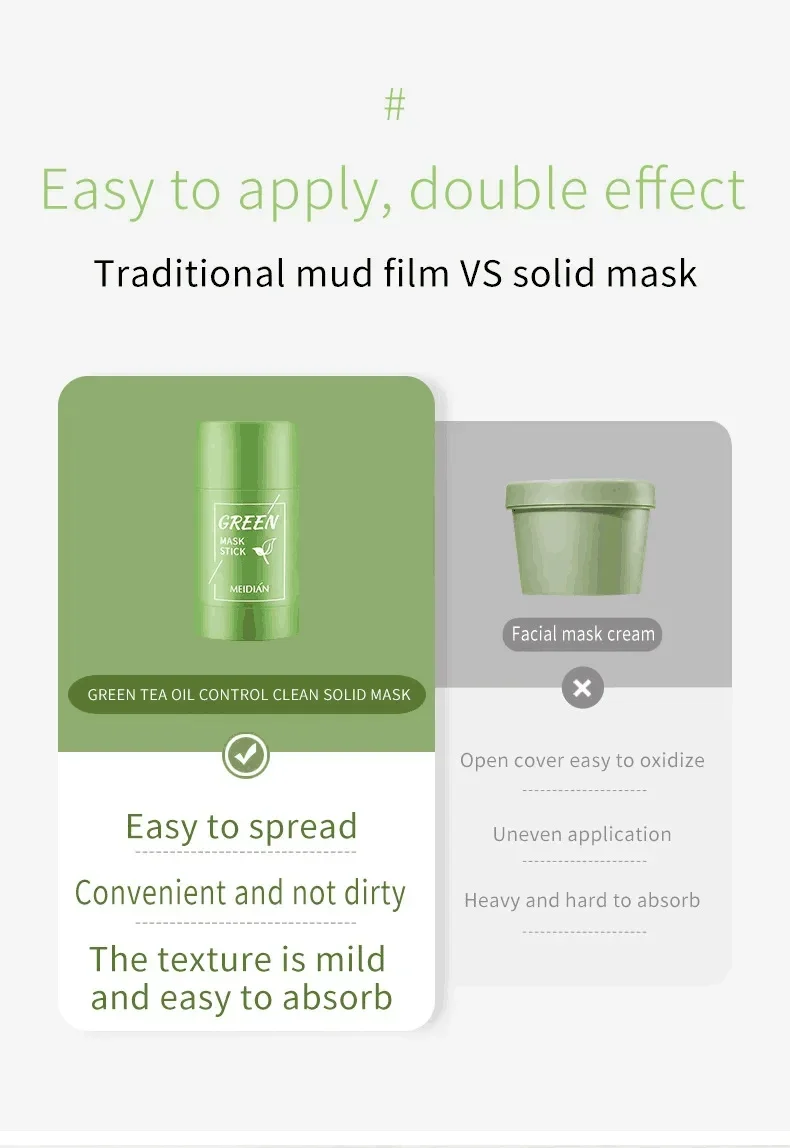 Face Clean Mask Green Tea Cleansing Stick Mask Shrink pores Deep Blackhead Remover facial Cleansing Moisturizing Mask 40g