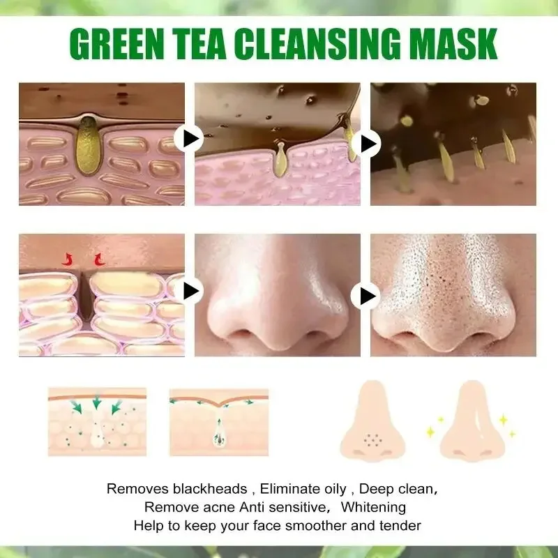 Face Clean Mask Green Tea Cleansing Stick Mask Shrink pores Deep Blackhead Remover facial Cleansing Moisturizing Mask 40g