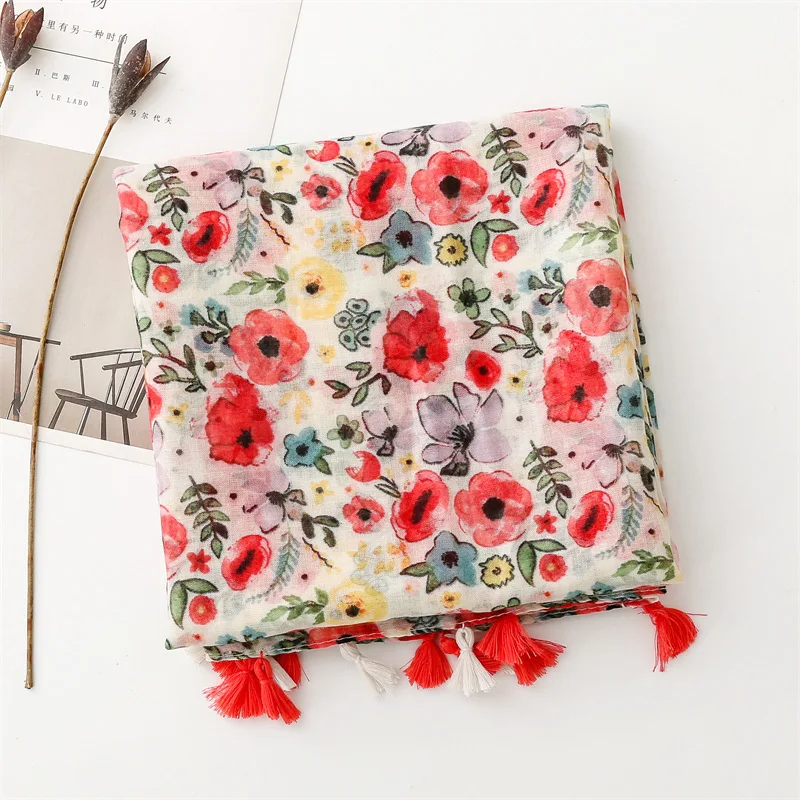 Thin Fashion Aztec Paisley Floral Tassel Viscose Shawl Scarf High Quality Wrap Pashmina Stole Bufandas Muslim Hijab 180*90Cm