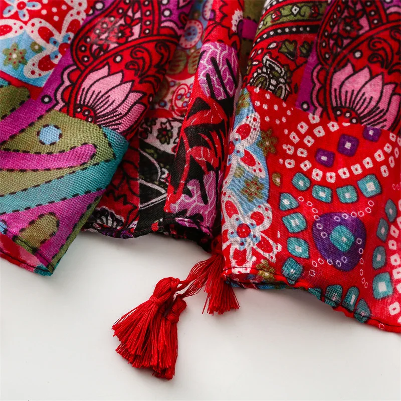 Thin Fashion Aztec Paisley Floral Tassel Viscose Shawl Scarf High Quality Wrap Pashmina Stole Bufandas Muslim Hijab 180*90Cm