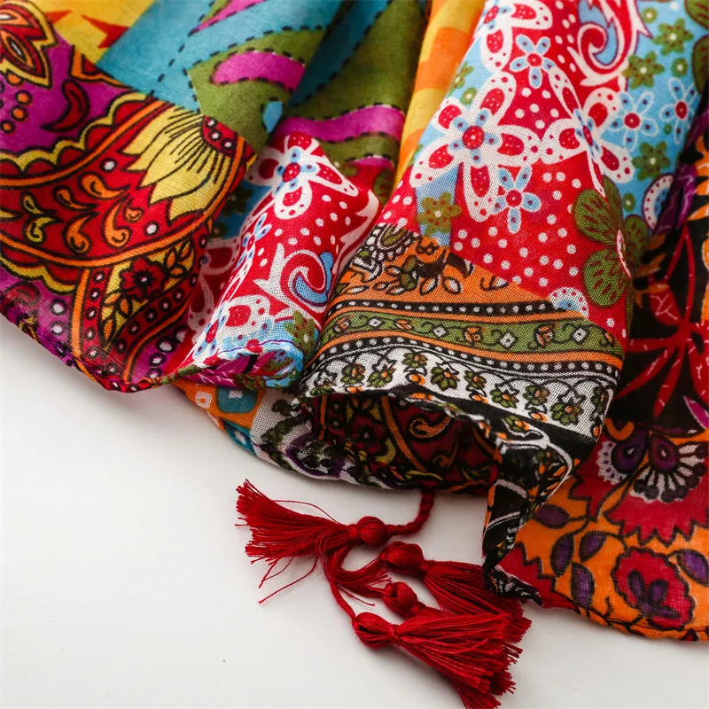 Thin Fashion Aztec Paisley Floral Tassel Viscose Shawl Scarf High Quality Wrap Pashmina Stole Bufandas Muslim Hijab 180*90Cm