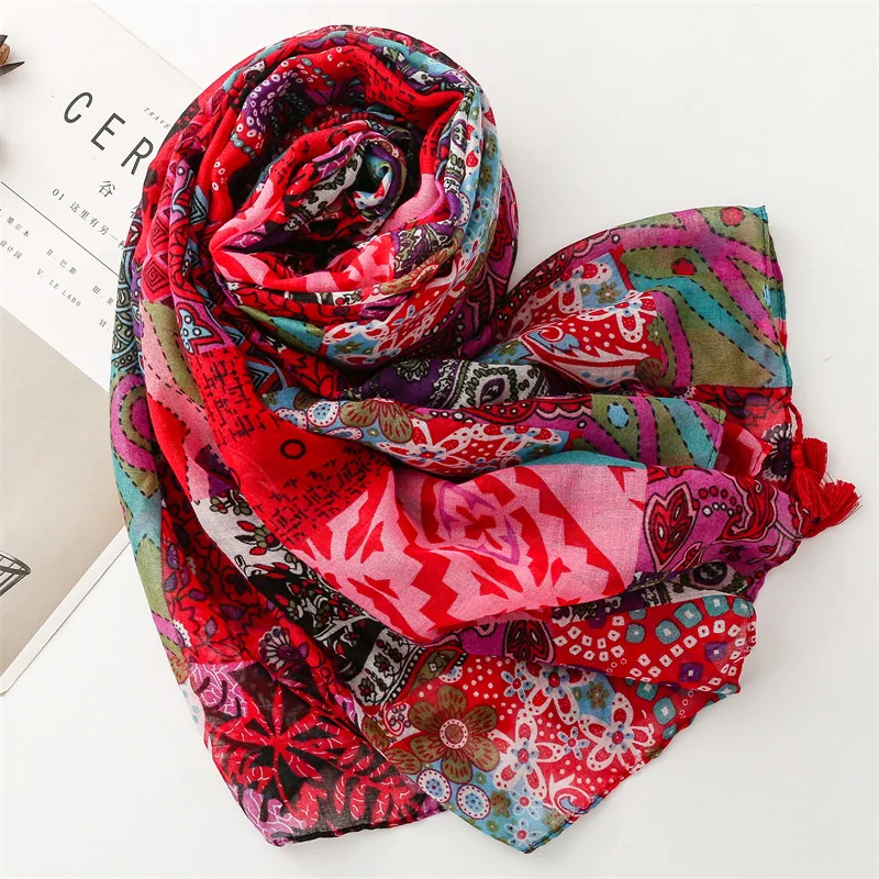 Thin Fashion Aztec Paisley Floral Tassel Viscose Shawl Scarf High Quality Wrap Pashmina Stole Bufandas Muslim Hijab 180*90Cm