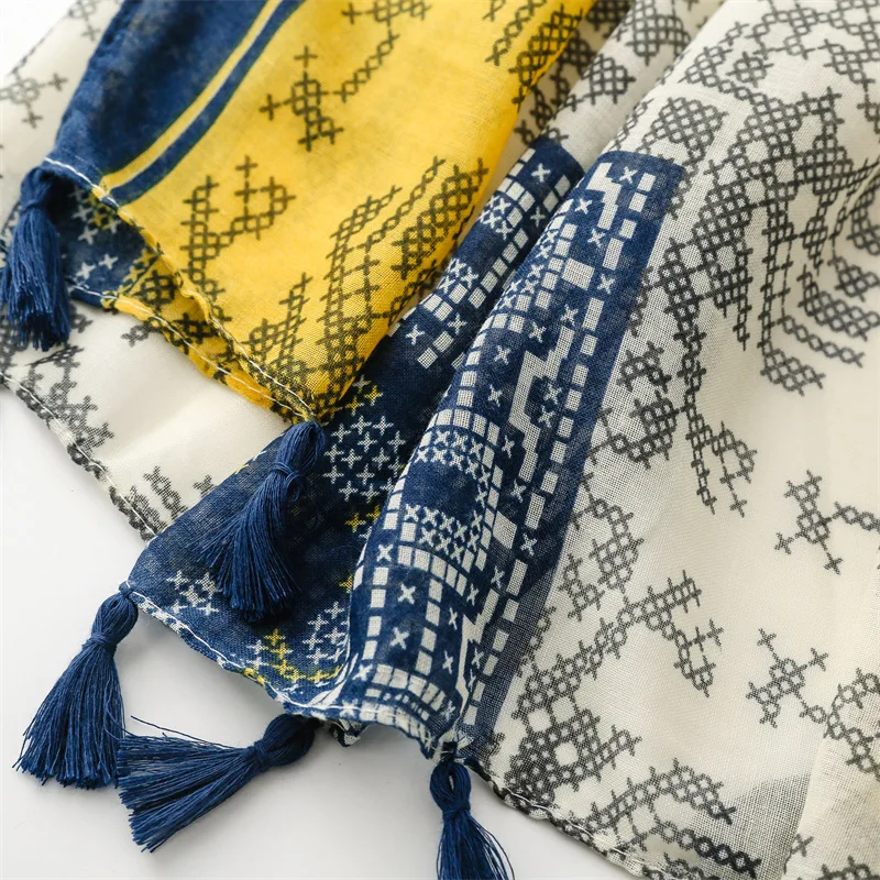 Thin Fashion Aztec Paisley Floral Tassel Viscose Shawl Scarf High Quality Wrap Pashmina Stole Bufandas Muslim Hijab 180*90Cm