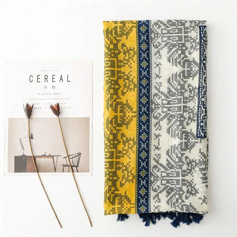 Thin Fashion Aztec Paisley Floral Tassel Viscose Shawl Scarf High Quality Wrap Pashmina Stole Bufandas Muslim Hijab 180*90Cm