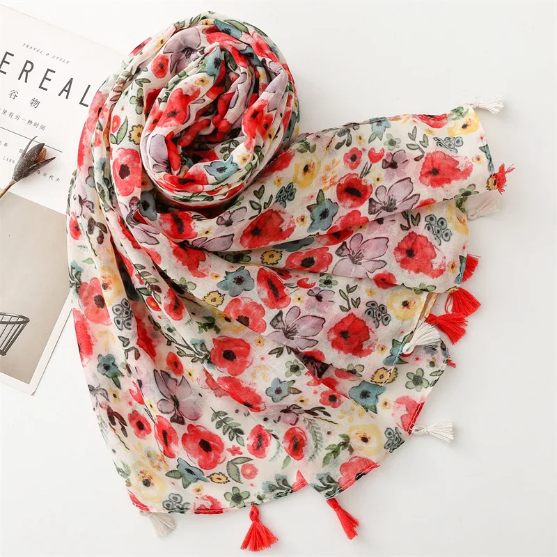 Thin Fashion Aztec Paisley Floral Tassel Viscose Shawl Scarf High Quality Wrap Pashmina Stole Bufandas Muslim Hijab 180*90Cm