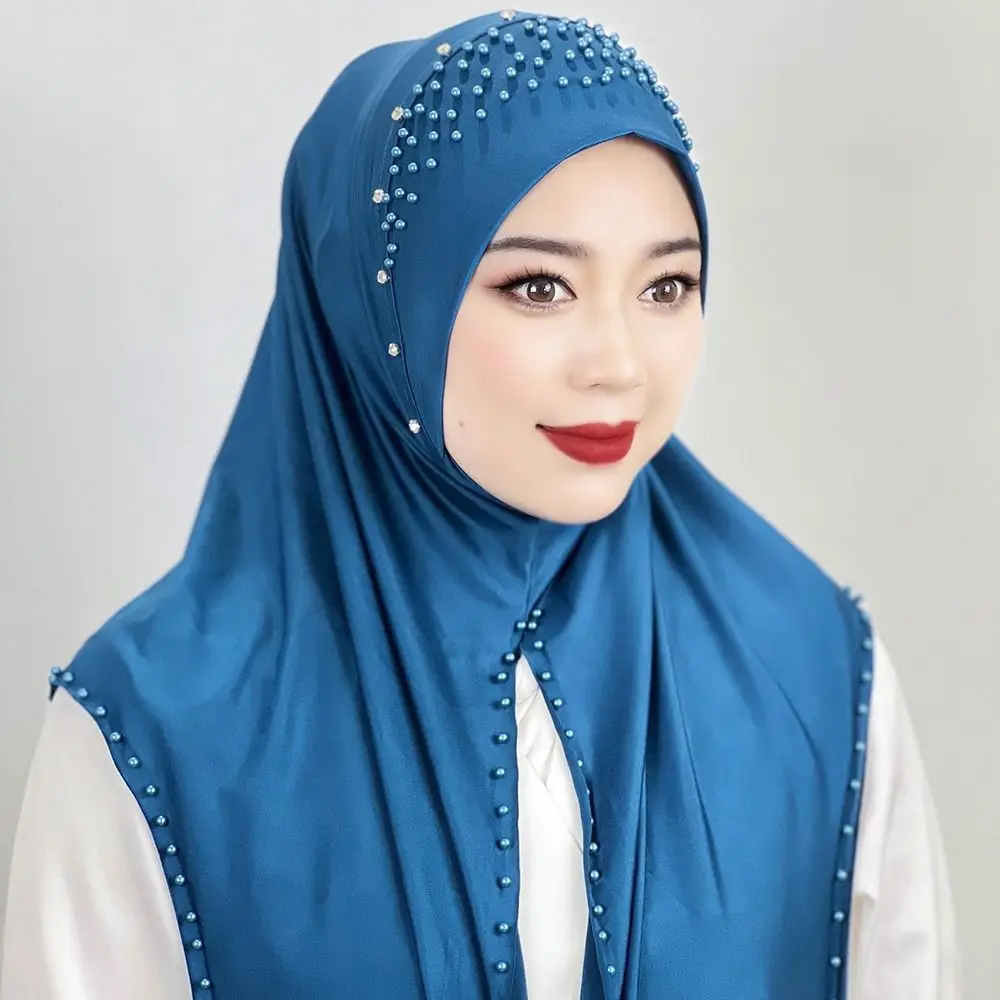 Comfortable Beaded Muslim Hijab Solid Color Full Cover Turkish Head Wrap Scarf Elastic Veil Arabic Hijab Hats Woman Comfortable Beaded Muslim Hijab Solid Color Full Cover Turkish Head Wrap Scarf Elastic Veil Arabic Hijab Hats Woman