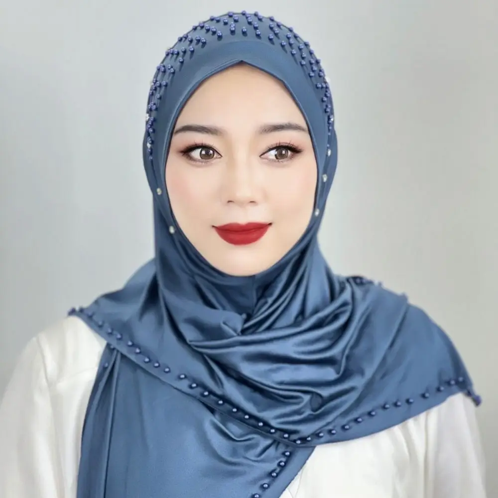 Comfortable Beaded Muslim Hijab Solid Color Full Cover Turkish Head Wrap Scarf Elastic Veil Arabic Hijab Hats Woman Comfortable Beaded Muslim Hijab Solid Color Full Cover Turkish Head Wrap Scarf Elastic Veil Arabic Hijab Hats Woman