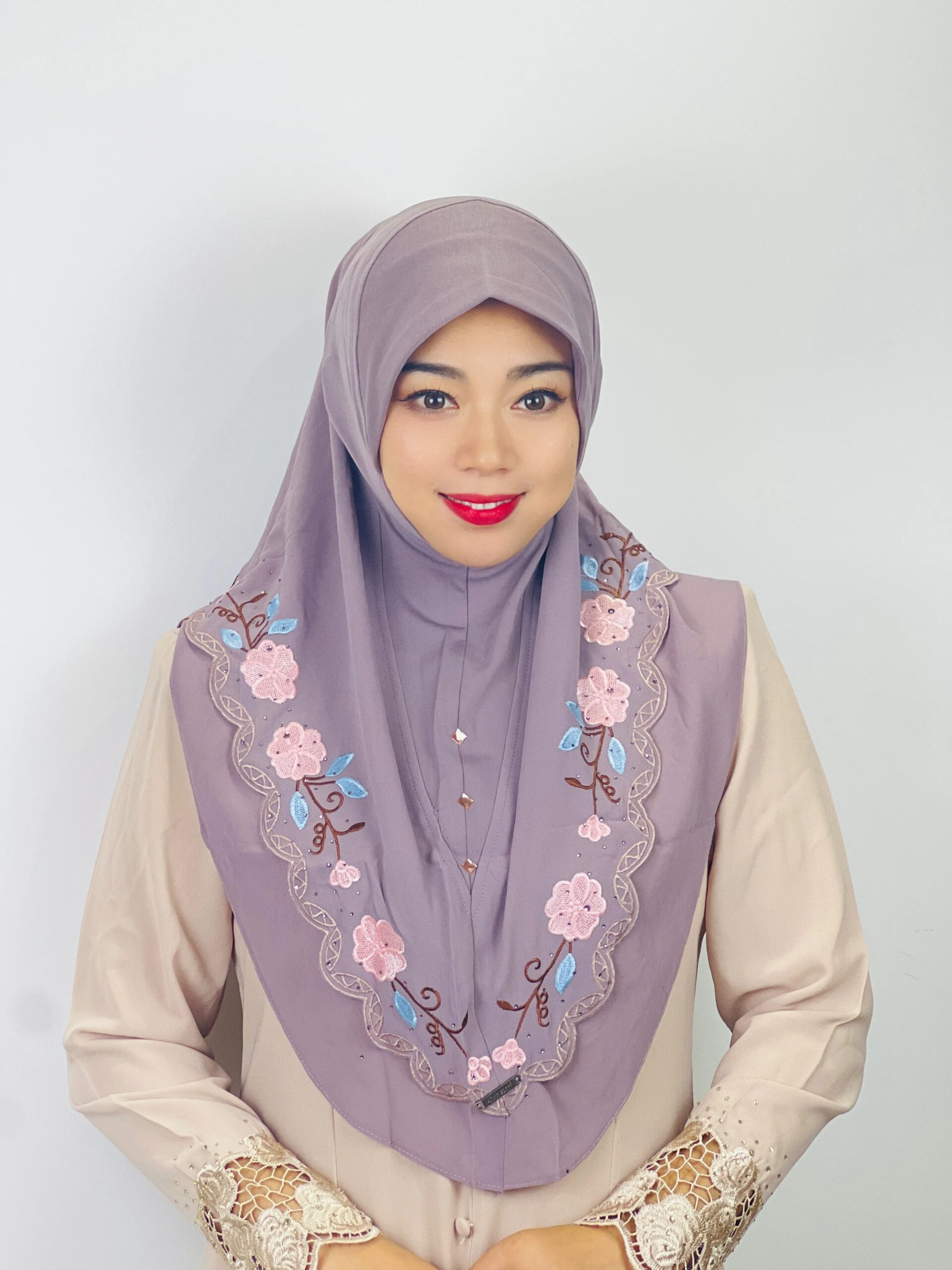 Middle Eastern Turban Double Layer Floral Ethnic Muslim Hijab MultiColor Chiffon Heavy Industry Embroidered Lace Scarf For Women