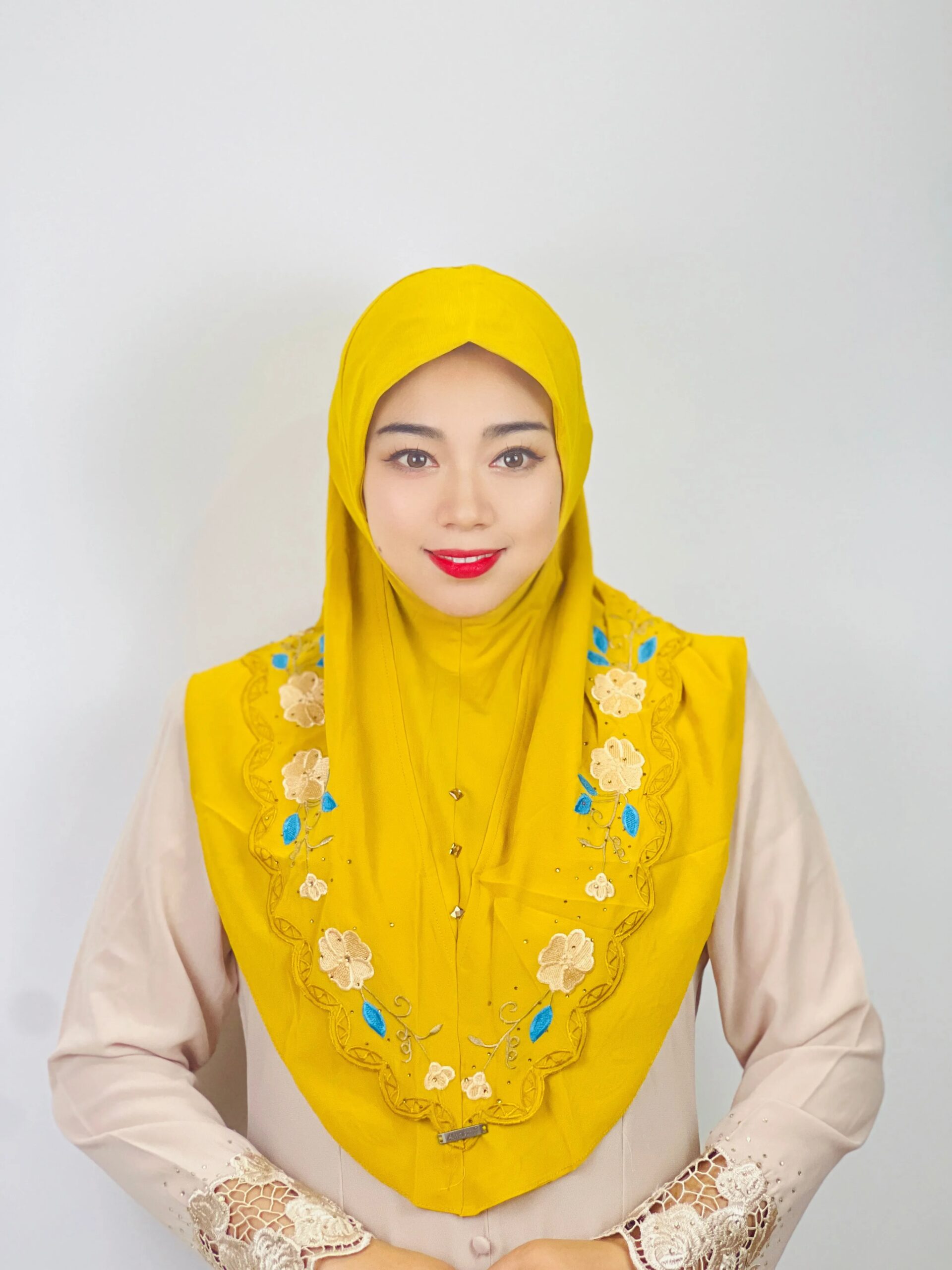 Middle Eastern Turban Double Layer Floral Ethnic Muslim Hijab MultiColor Chiffon Heavy Industry Embroidered Lace Scarf For Women