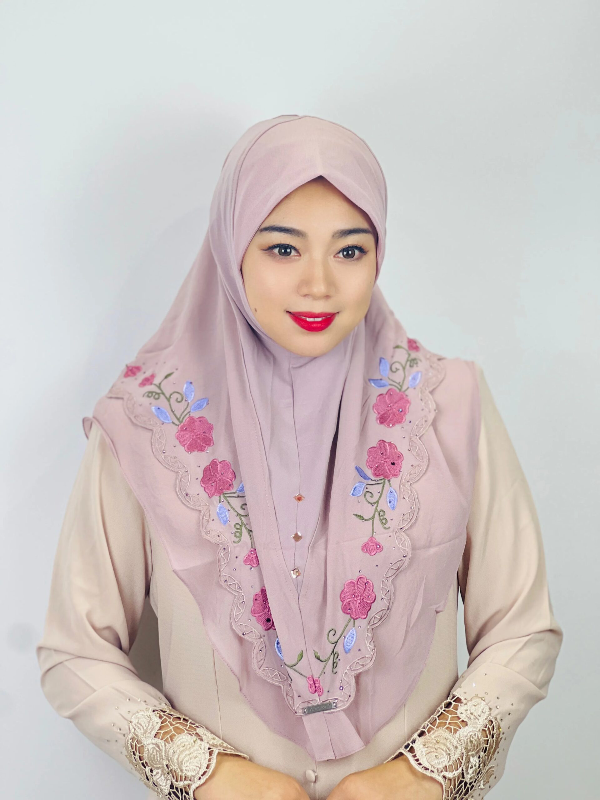 Middle Eastern Turban Double Layer Floral Ethnic Muslim Hijab MultiColor Chiffon Heavy Industry Embroidered Lace Scarf For Women