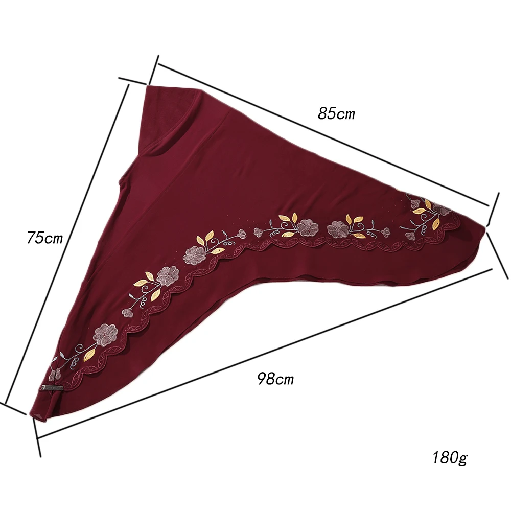 Middle Eastern Turban Double Layer Floral Ethnic Muslim Hijab MultiColor Chiffon Heavy Industry Embroidered Lace Scarf For Women