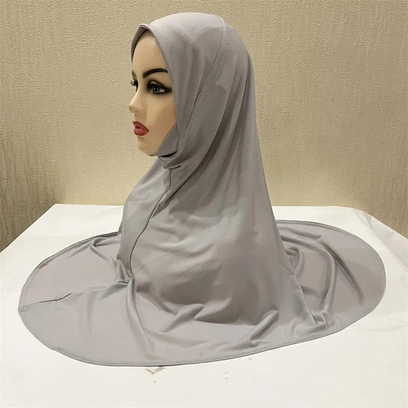 Plain Large Size Headband Muslim Hijab Scarf With Chin Part Top Quality Amira Pull On Islamic Hot Sell Headscarf Ramadan