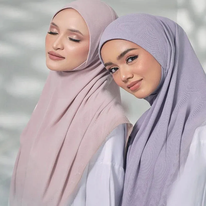 Plain Large Size Headband Muslim Hijab Scarf With Chin Part Top Quality Amira Pull On Islamic Hot Sell Headscarf Ramadan