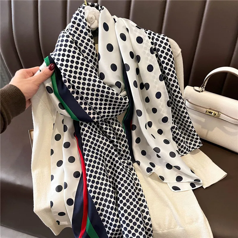 2022 Fashion Brand Women Silk Scarf Luxury Dark Green Aztec Floral Pashmina Shawls Wrap Soft Foulard Femme Muslim Hijab 180*90Cm