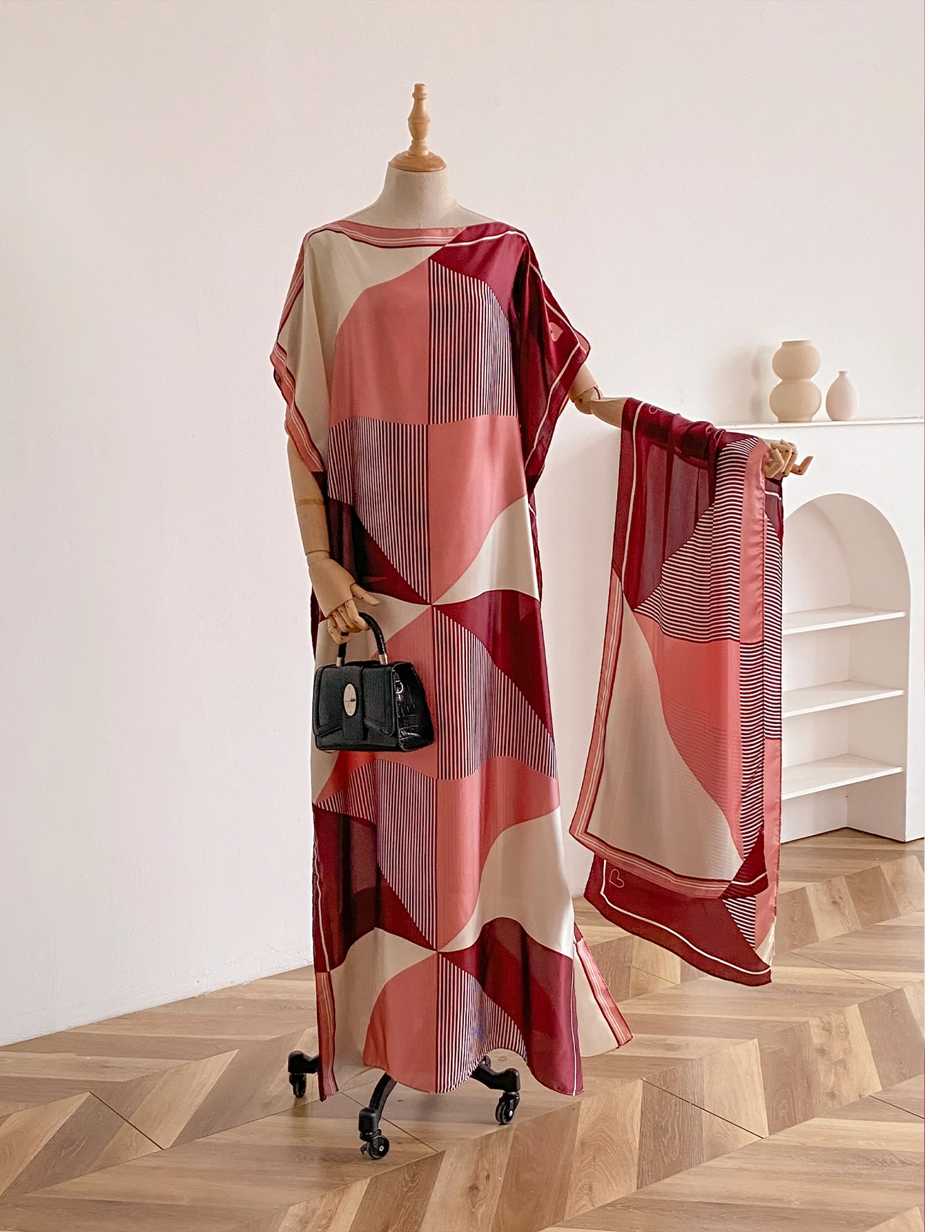 Summer New Fashion African Dresses For Women Elegant Printed Silk Muslim Lady Long Hijab Kaftan Dress Oversize Kuwait Abaya