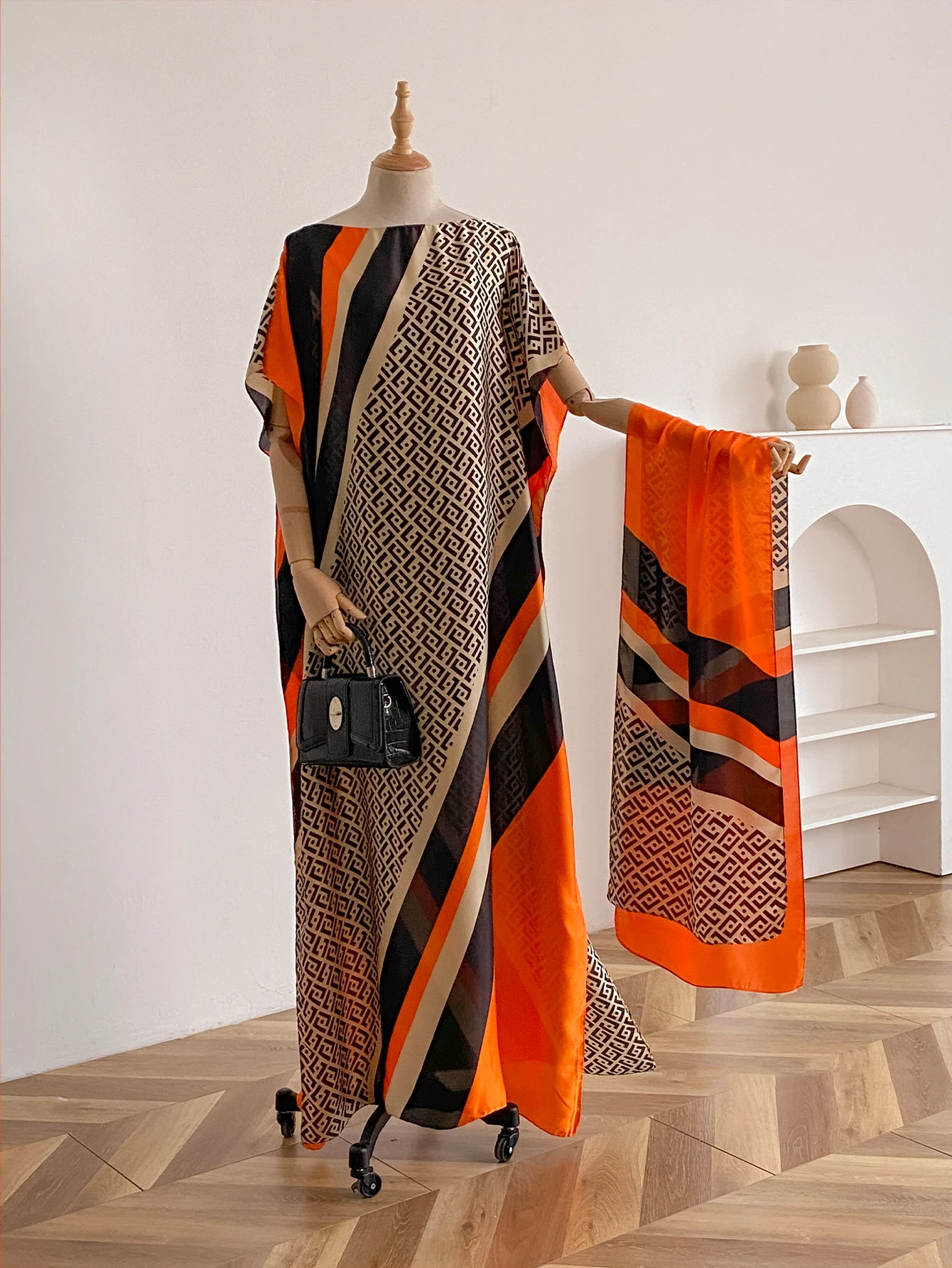 Summer New Fashion African Dresses For Women Elegant Printed Silk Muslim Lady Long Hijab Kaftan Dress Oversize Kuwait Abaya
