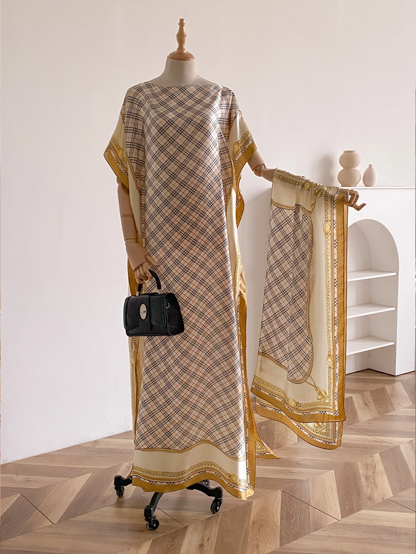 Summer New Fashion African Dresses For Women Elegant Printed Silk Muslim Lady Long Hijab Kaftan Dress Oversize Kuwait Abaya