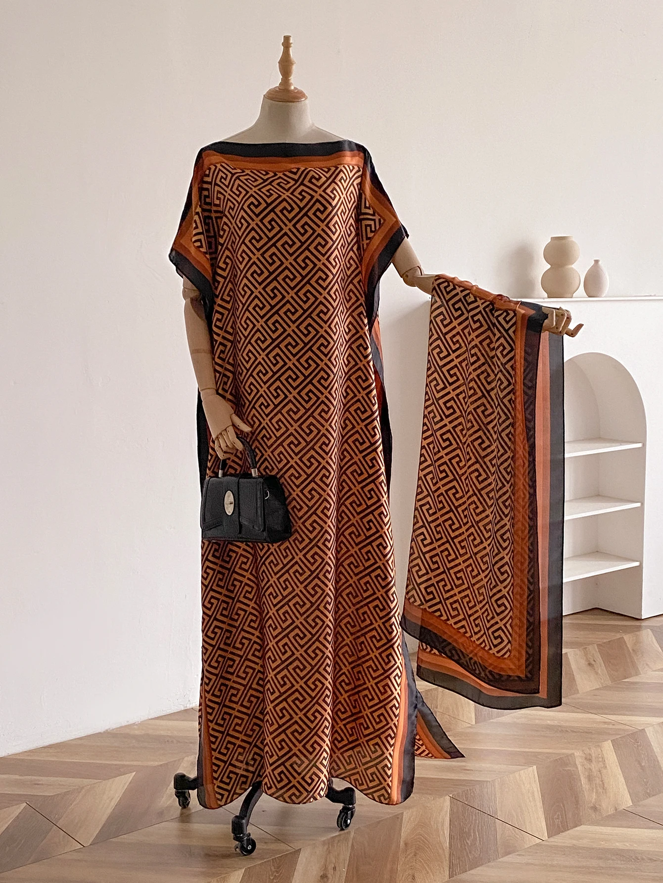 Summer New Fashion African Dresses For Women Elegant Printed Silk Muslim Lady Long Hijab Kaftan Dress Oversize Kuwait Abaya