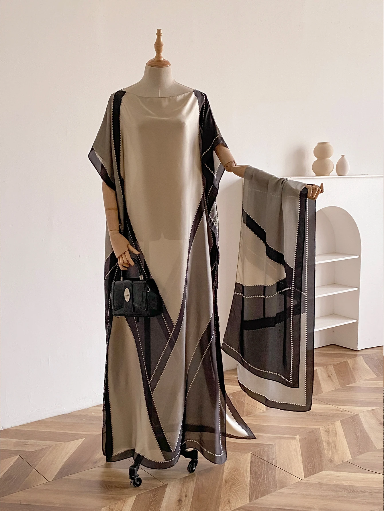 Summer New Fashion African Dresses For Women Elegant Printed Silk Muslim Lady Long Hijab Kaftan Dress Oversize Kuwait Abaya