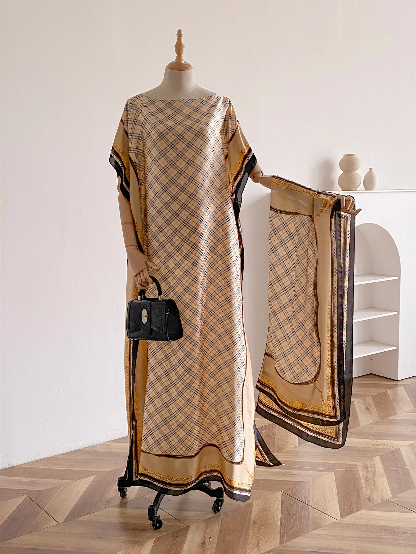 Summer New Fashion African Dresses For Women Elegant Printed Silk Muslim Lady Long Hijab Kaftan Dress Oversize Kuwait Abaya