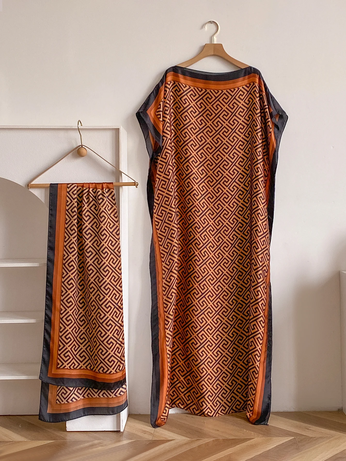 Summer New Fashion African Dresses For Women Elegant Printed Silk Muslim Lady Long Hijab Kaftan Dress Oversize Kuwait Abaya