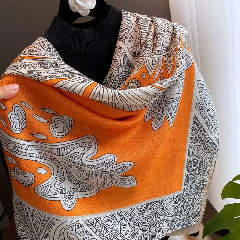 42 Designs Spain Brand Lovely Floral Square Viscose Shawl Scarf Lady Print Soft Wrap Pashmina Bufandas Muslim Hijab 135*135Cm