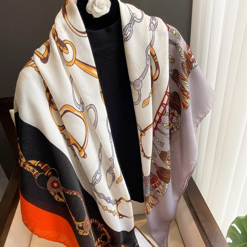 42 Designs Spain Brand Lovely Floral Square Viscose Shawl Scarf Lady Print Soft Wrap Pashmina Bufandas Muslim Hijab 135*135Cm