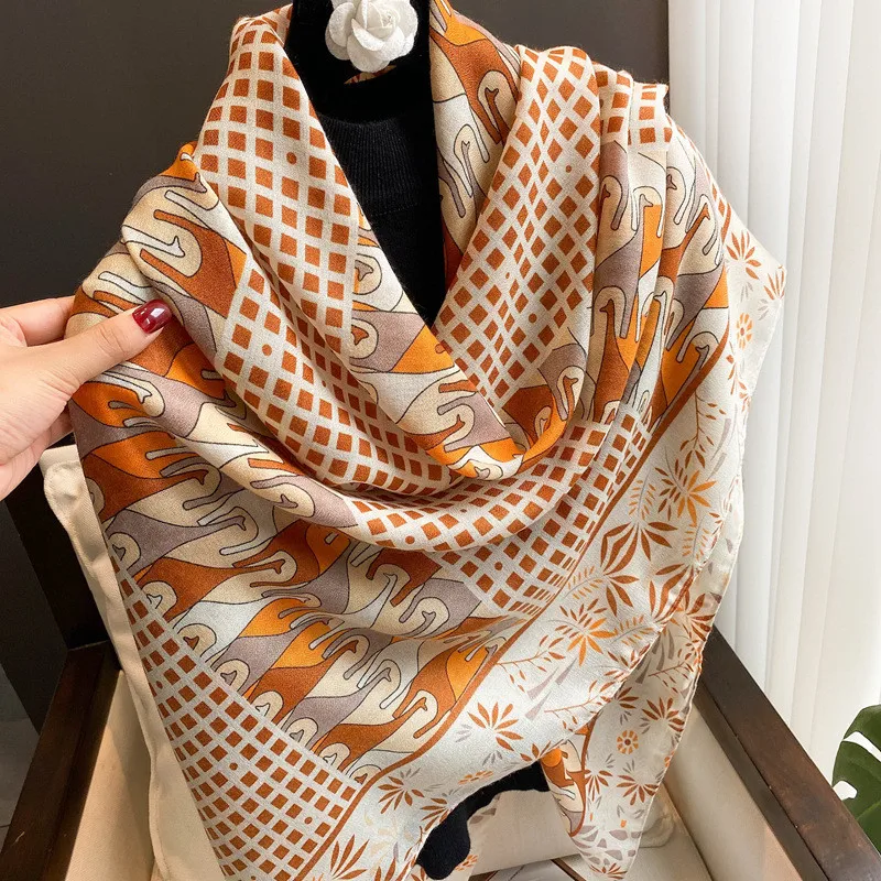 42 Designs Spain Brand Lovely Floral Square Viscose Shawl Scarf Lady Print Soft Wrap Pashmina Bufandas Muslim Hijab 135*135Cm