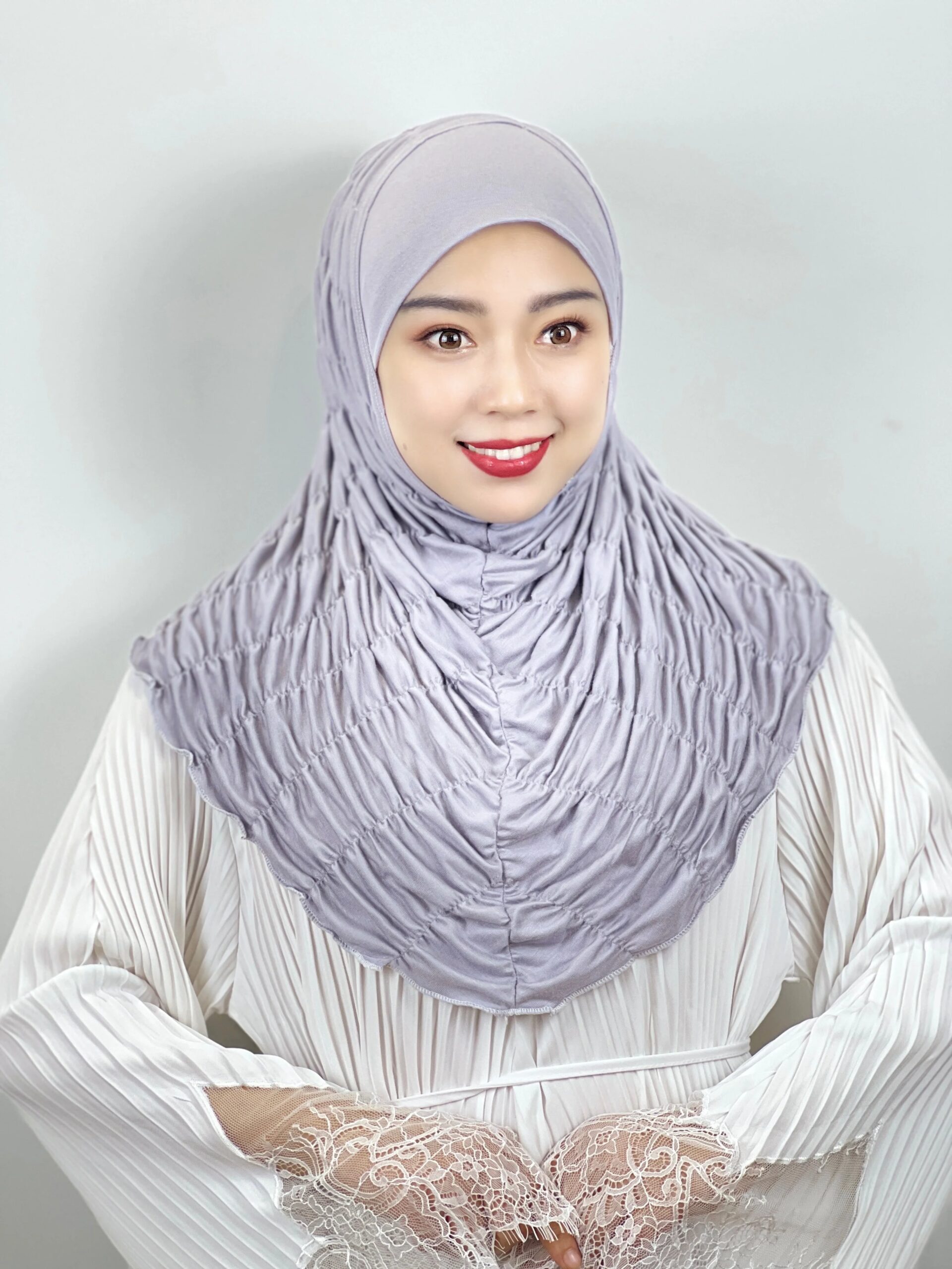 Muslim Pleated Hijab Women's Solid Headscarf Windproof Full Wrap Elegant Scarf Women's Comfortable Easy Muslim Pullover Hat