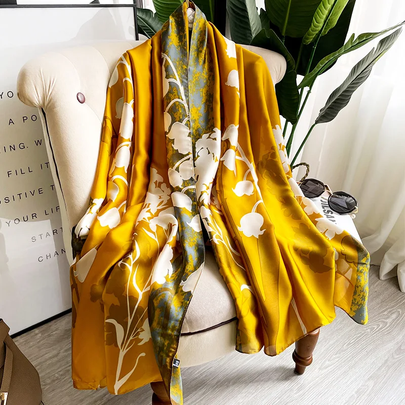 Design Satin Silk Shawl Hijab Scarf Women Fashion Summer Sunscreen Beach Stole Wraps Bufanda Female Headkerchief Echarpe New