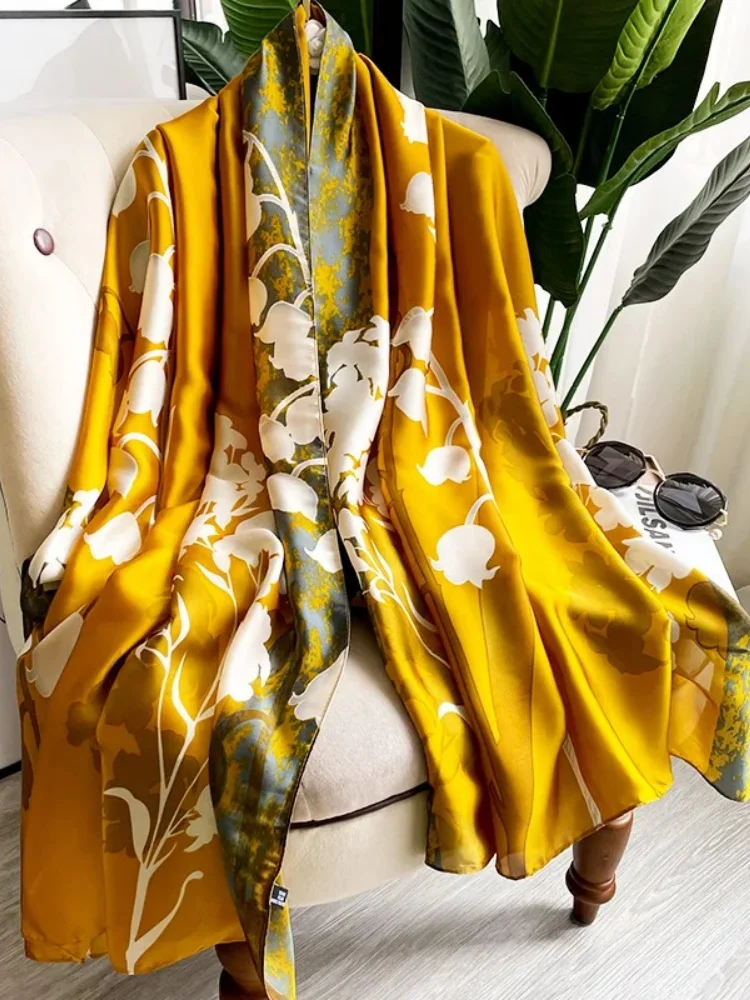 Design Satin Silk Shawl Hijab Scarf Women Fashion Summer Sunscreen Beach Stole Wraps Bufanda Female Headkerchief Echarpe New